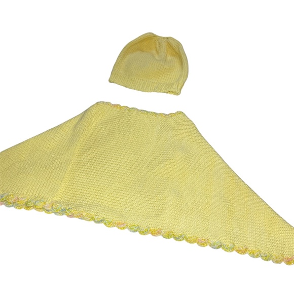 Crochet Baby Yellow Floral Poncho and Hat - Picture 4 of 9